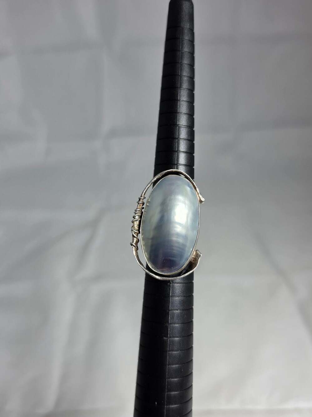 Vintage Avi Soffer Sterling Silver Artisan Statement Ring with Oval Mabe Pearl